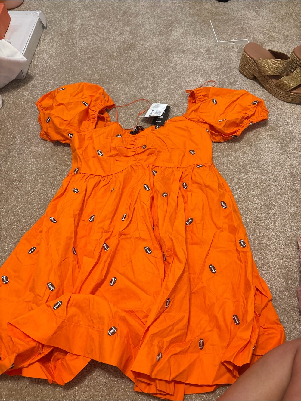 Bright Orange Puff-Sleeve Dress